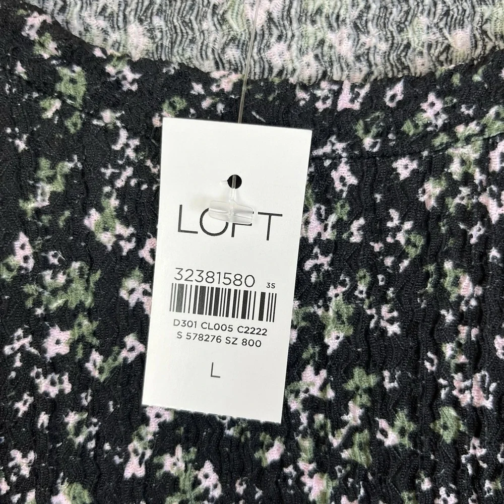 LOFT Floral Shirred Smocked Puff Sleeve Shirt‎ L